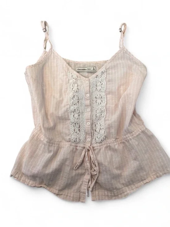Abercrombie & Fitch Blush-Tan Striped Lace-Trim Peplum Cami - Picture 1 of 3